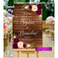 Rustic Wedding Welcome Sign,Burgundy Wedding Welcome sign,(93w)